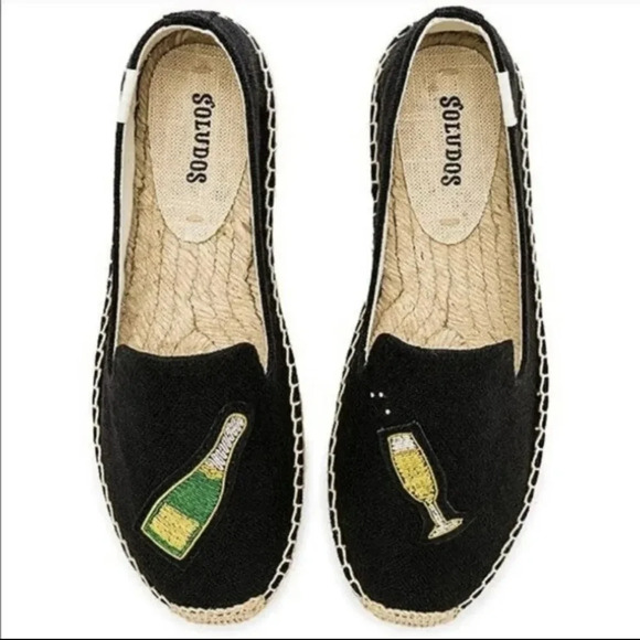 SOLUDOS ESPADRILLE 8 Cheers Champagne Bottle Glass Flats Shoes Slip On Fun Party - Picture 4 of 15